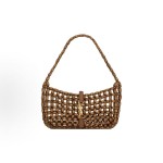 SAINT LAURENT YSL LE5A7 beaded handbag for women, light wood color with brick red